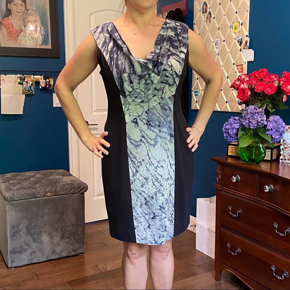 Large sleeveless business dress, knee length